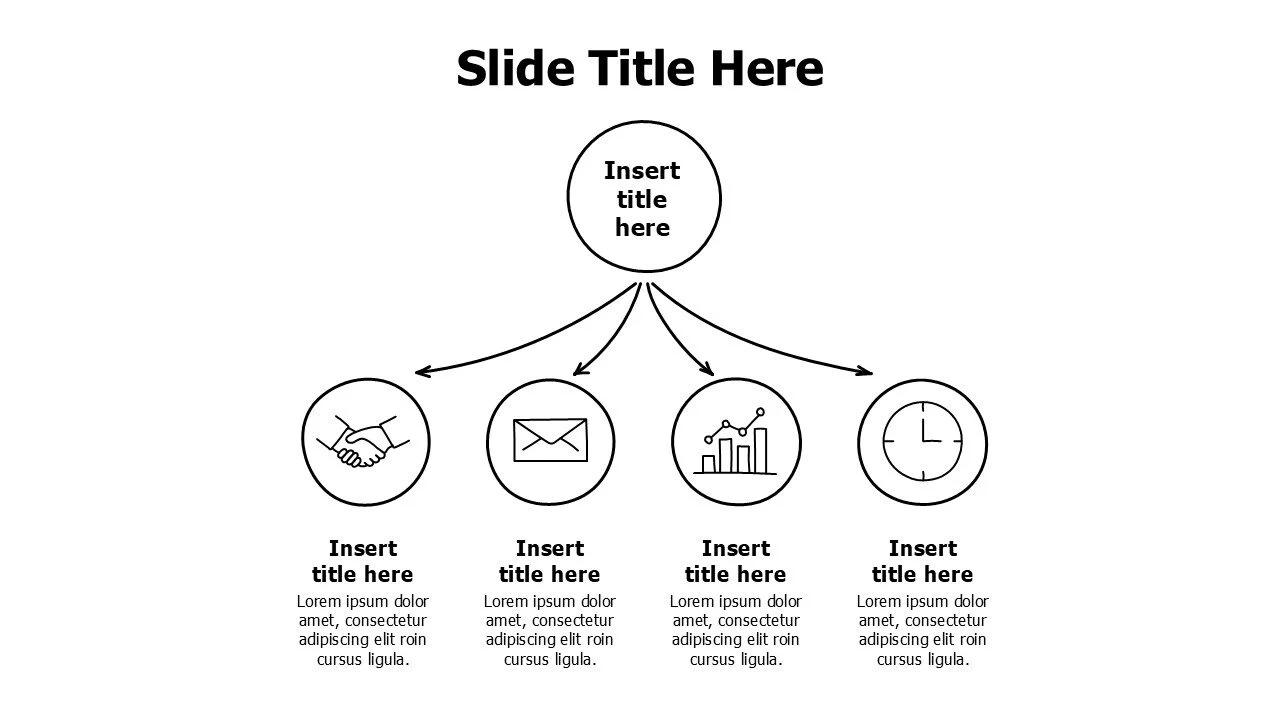 4 points branching infographic with icons
