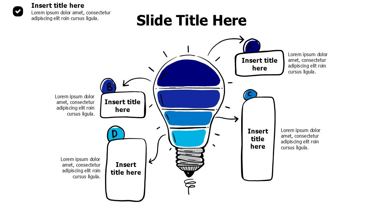 4 points branging from doodle bulb infographic