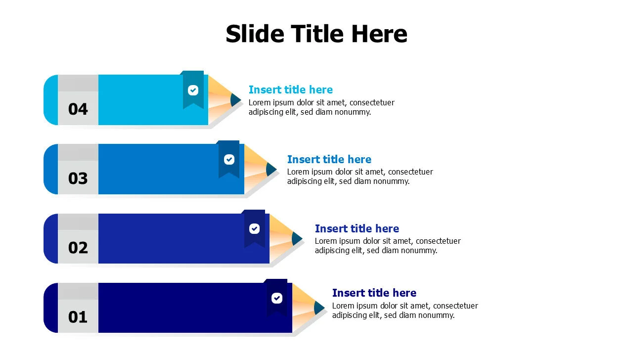 4 points colored bencils with icons and numbering infographic