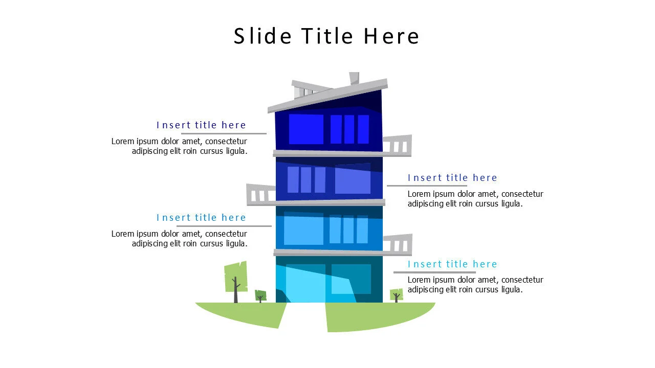 4 points colored building with balconies infographic
