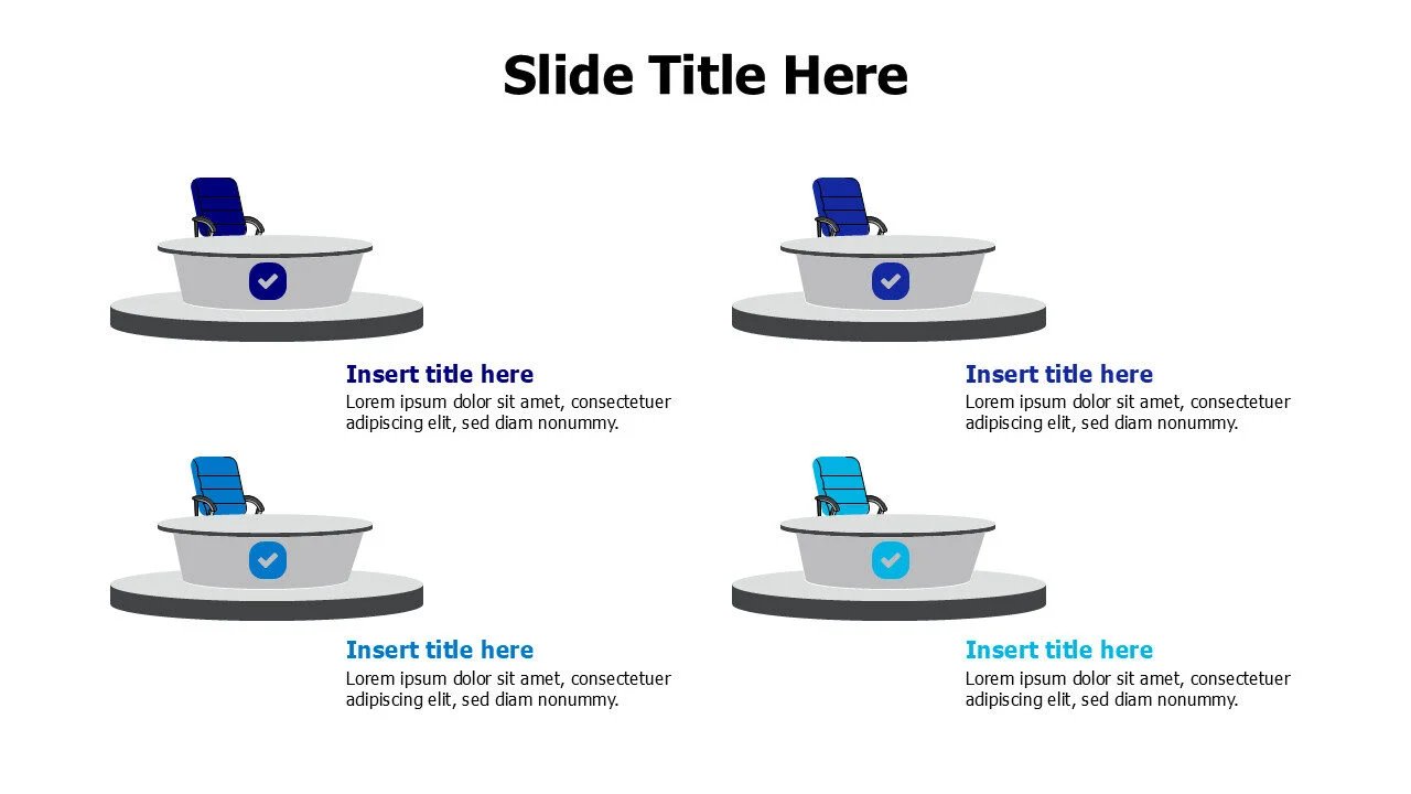 4 points colored chairs with desks infographic