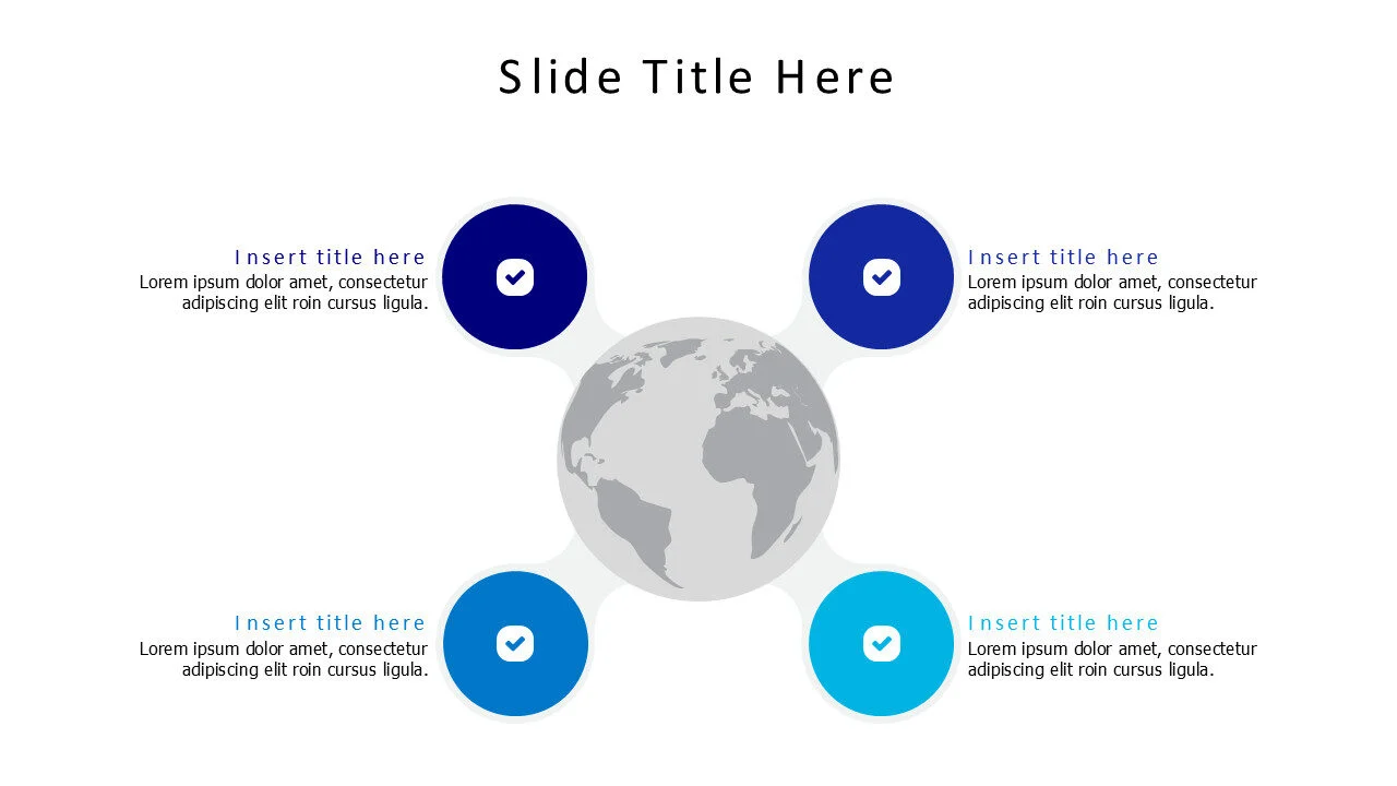 4 points colored circles with earth infographic