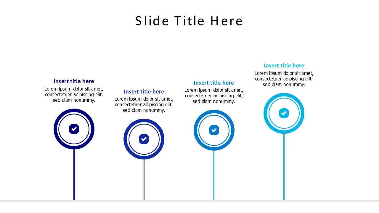 4 points colored circles with icons on a timeline infographic