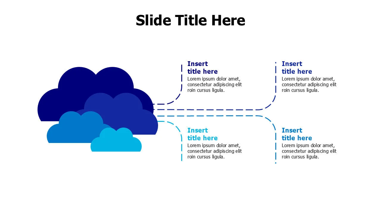 4 points colored clouds with dotted lines infographic