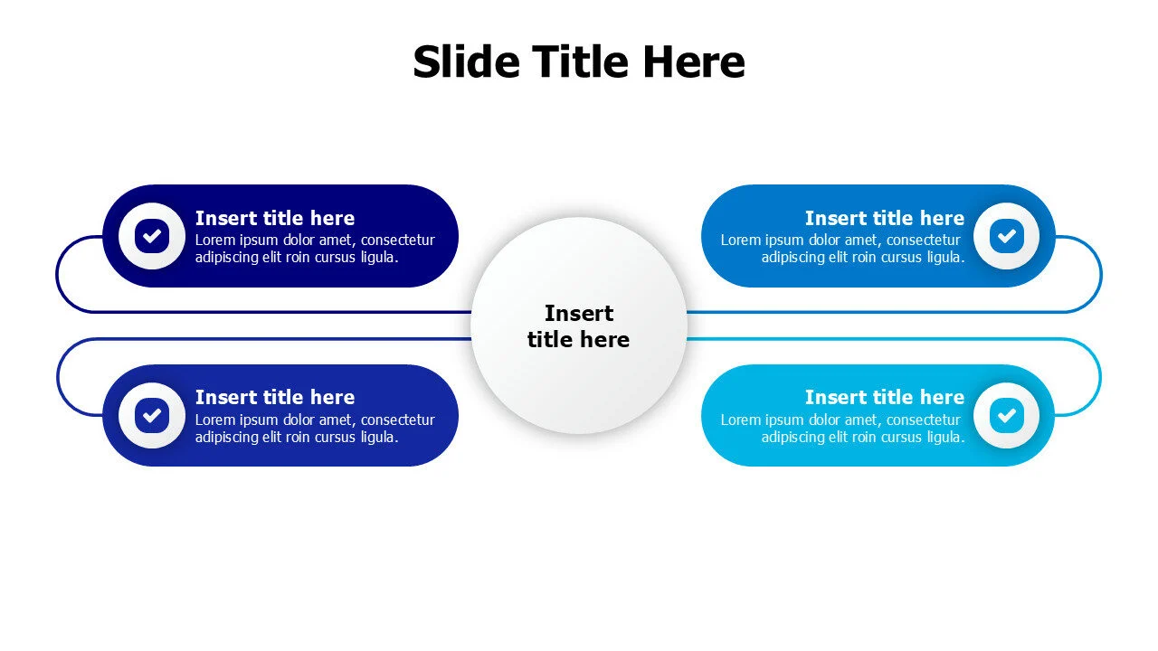 4 points colored curved blocks with icons infographic