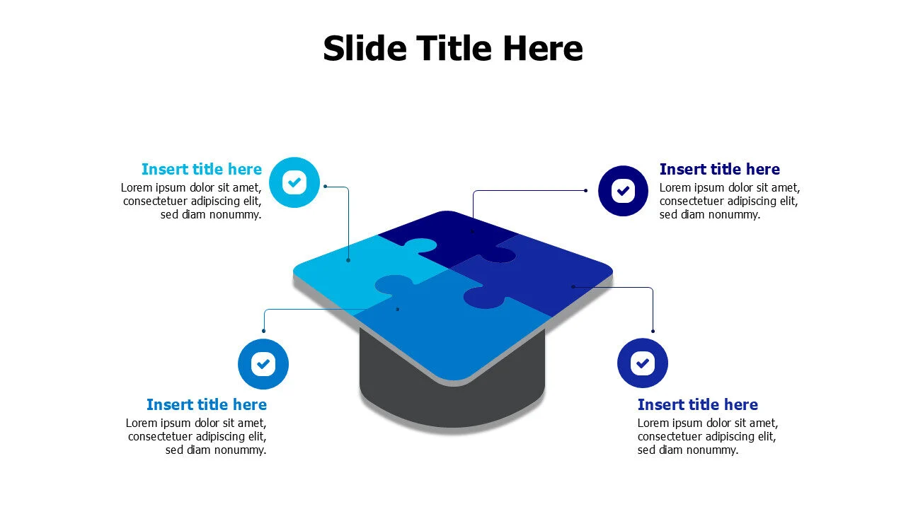 4 points colored divided graduation hat infographic