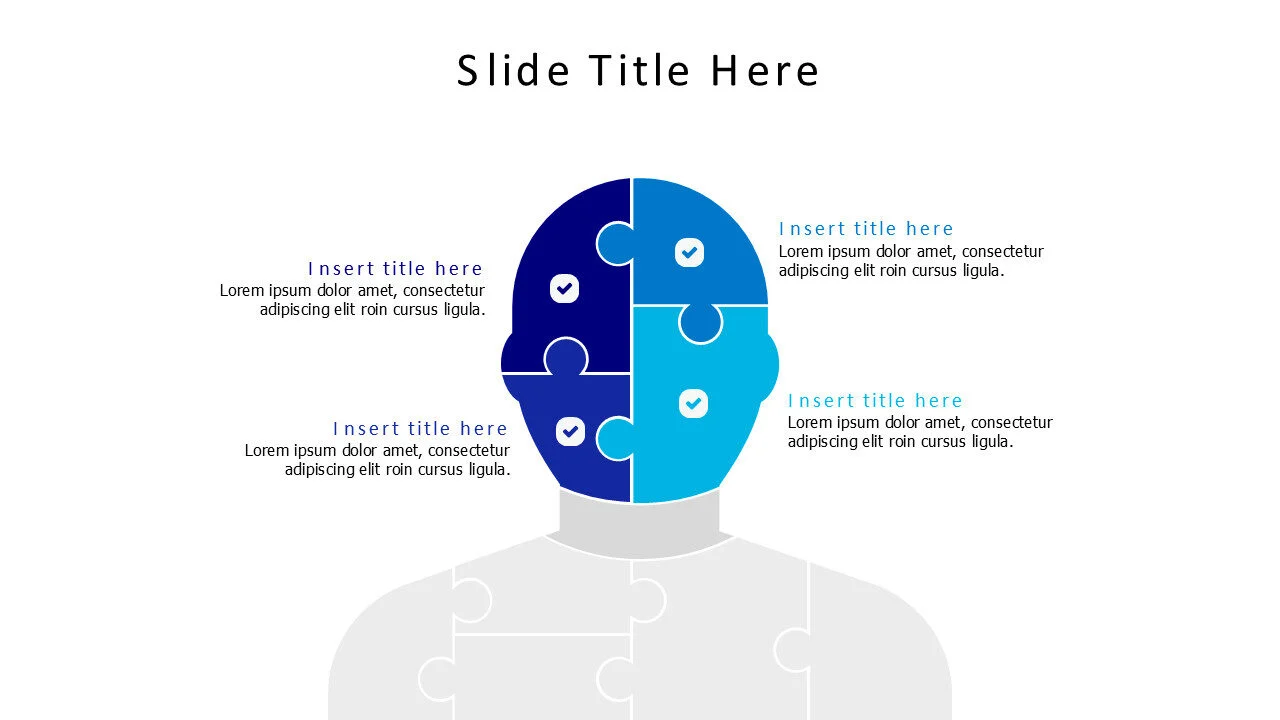 4 points colored divided pieces human puzzles infographic