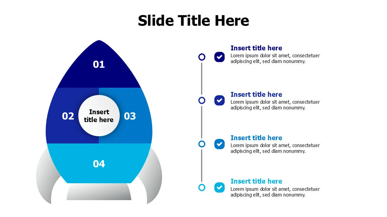 4 points colored divided rocket infographic