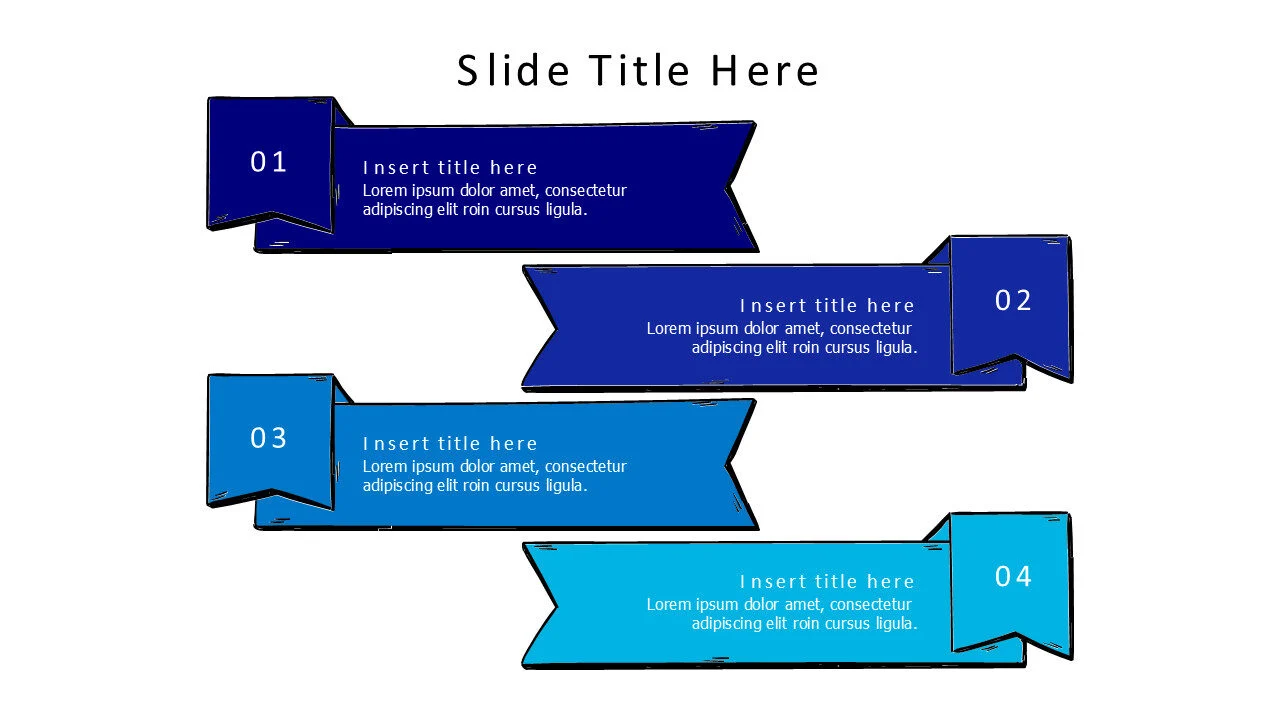 4 points colored doodle stripes with marks infographic