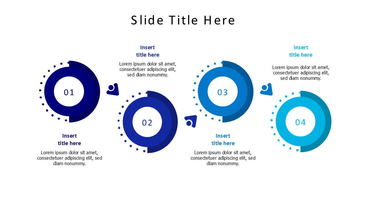 4 points colored flat circles with arrows infographic