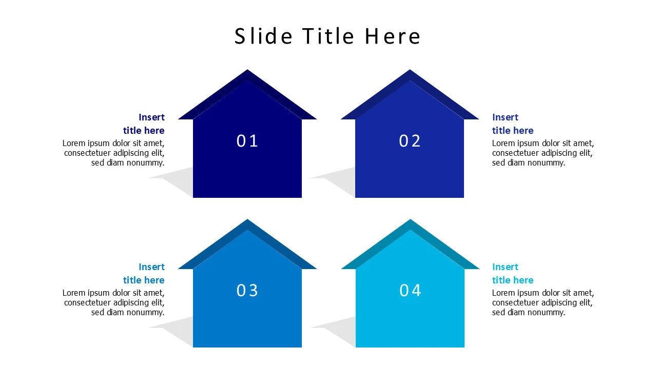 4 points colored flat houses infographic