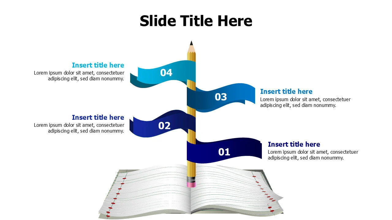 4 points colored flying flags from a bencil infographic