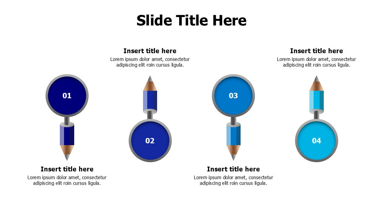 4 points colored little bencils with circles infographic