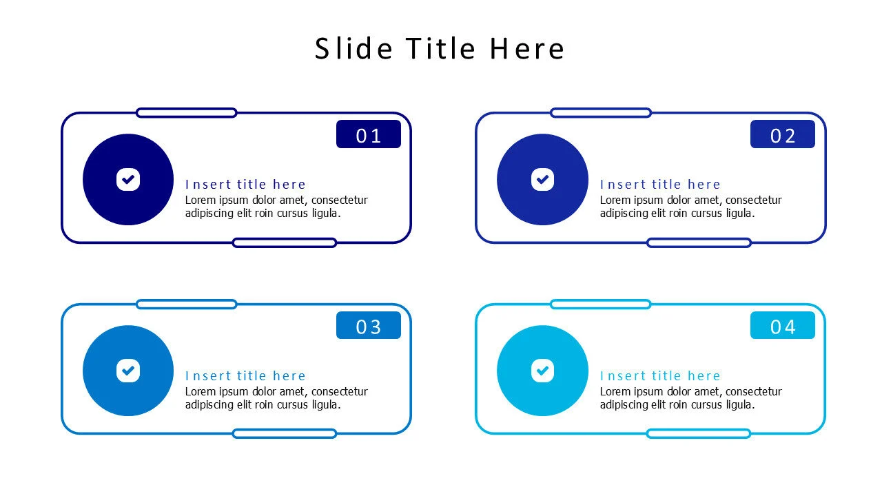 4 points colored outline rectangulares with icons infographic
