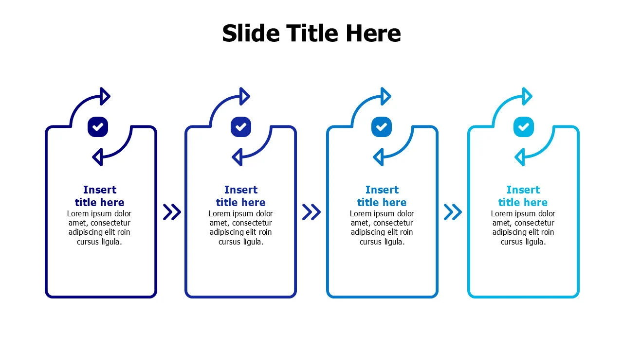4 points colored outline shapes with arrows infographic