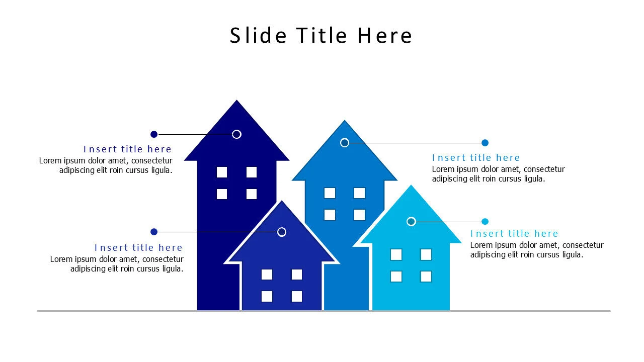 4 points colored overlayered houses infographic
