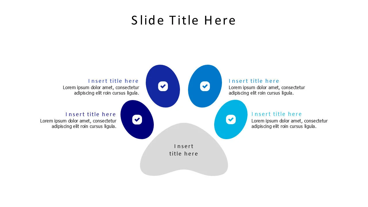 4 points colored paw with icons infographic
