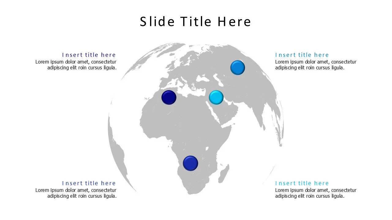 4 points colored pins on a world map infographic
