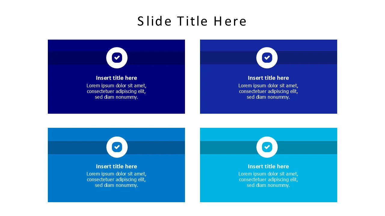 4 points colored squares with icons and titles infographic