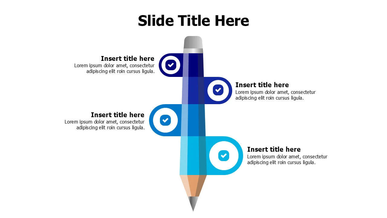 4 points divided colored bencil infographic with icons