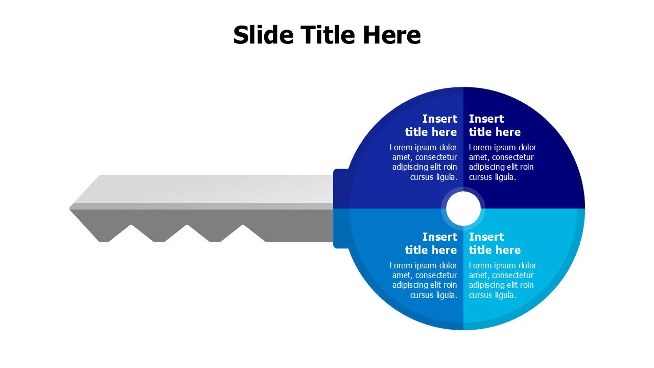 4 points divided colored circle key infographic