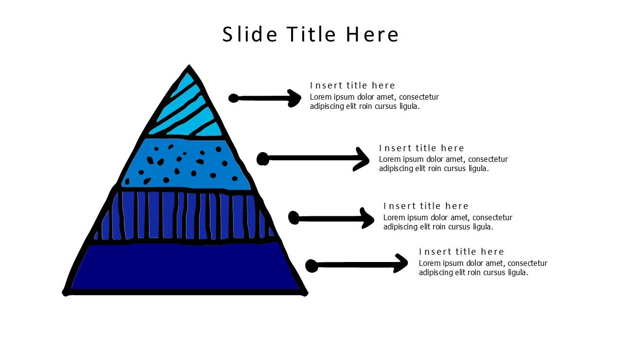 4 points divided colored doodle triangle with patterns infographic