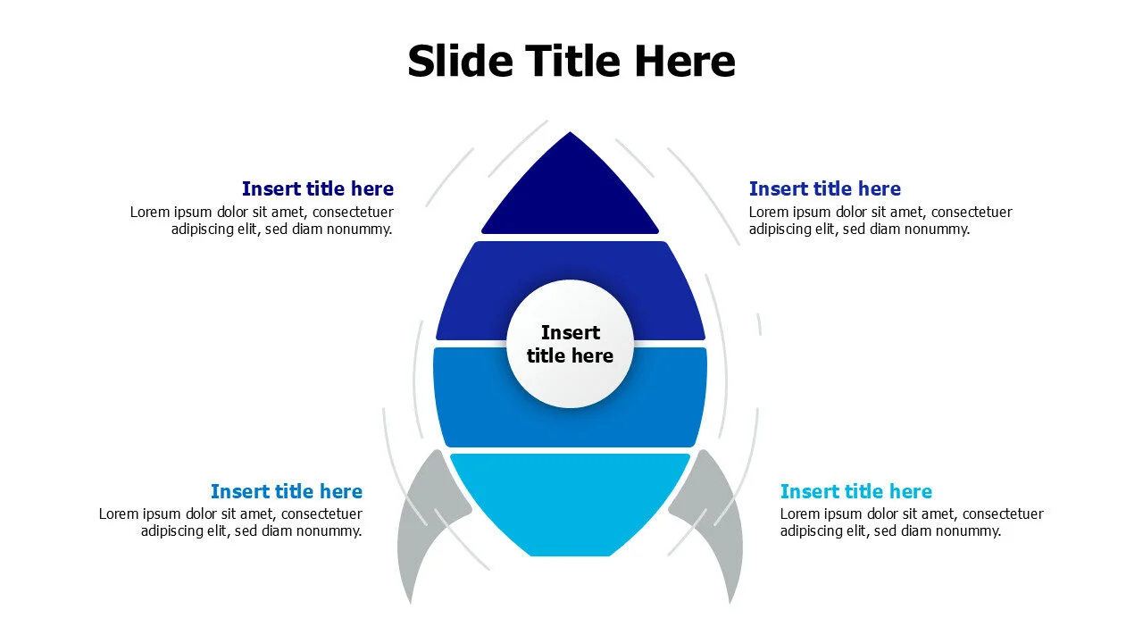 4 points divided colored flying rocket infographic