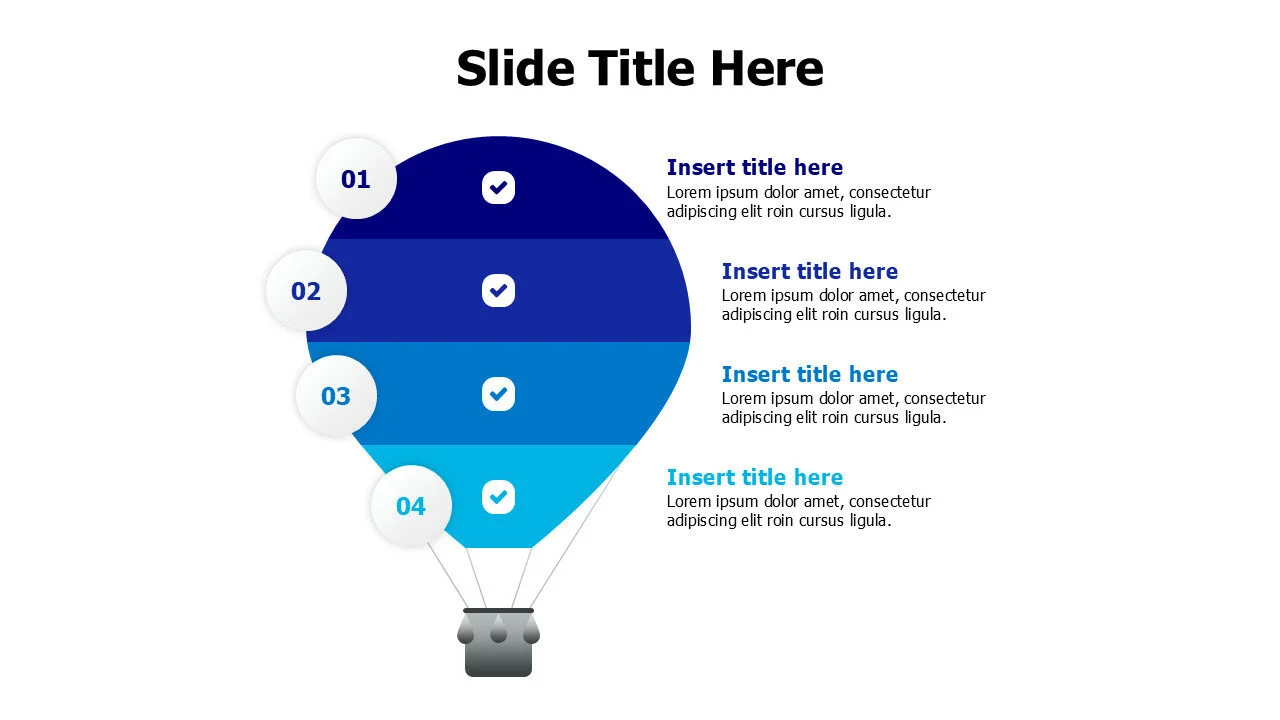 4 points divided colored hot air ballon infographic
