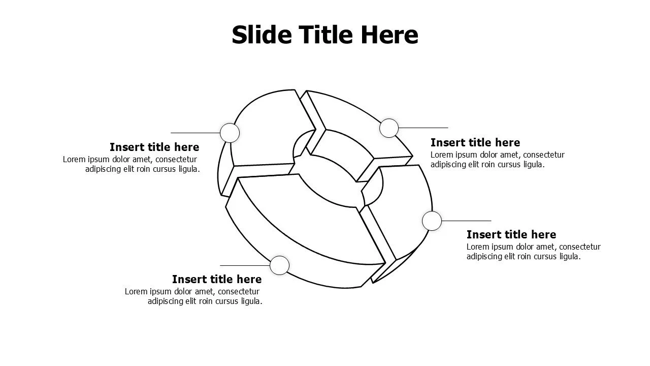 4 points divided outline 3D doughnut chart infographic