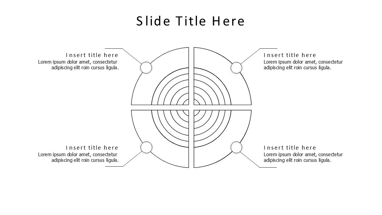 4 points divided outline circle branching infographic