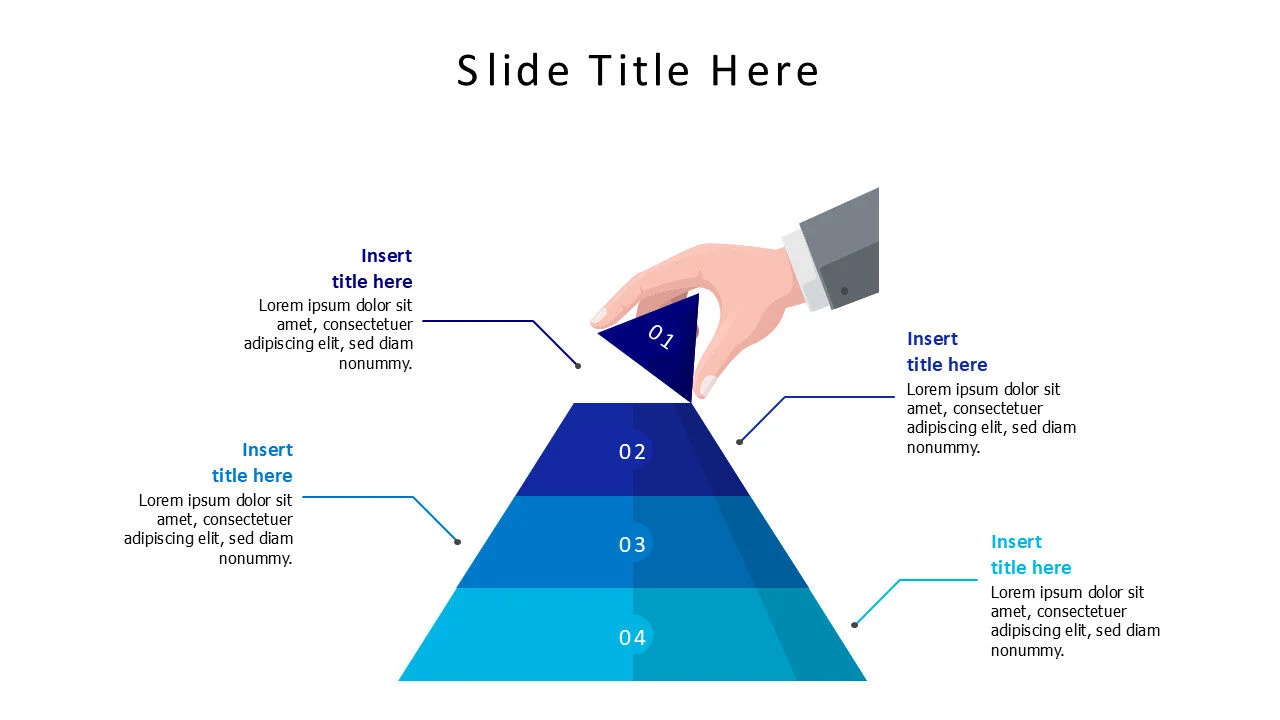 4 points divided pyramid with a hand holding the top infographic