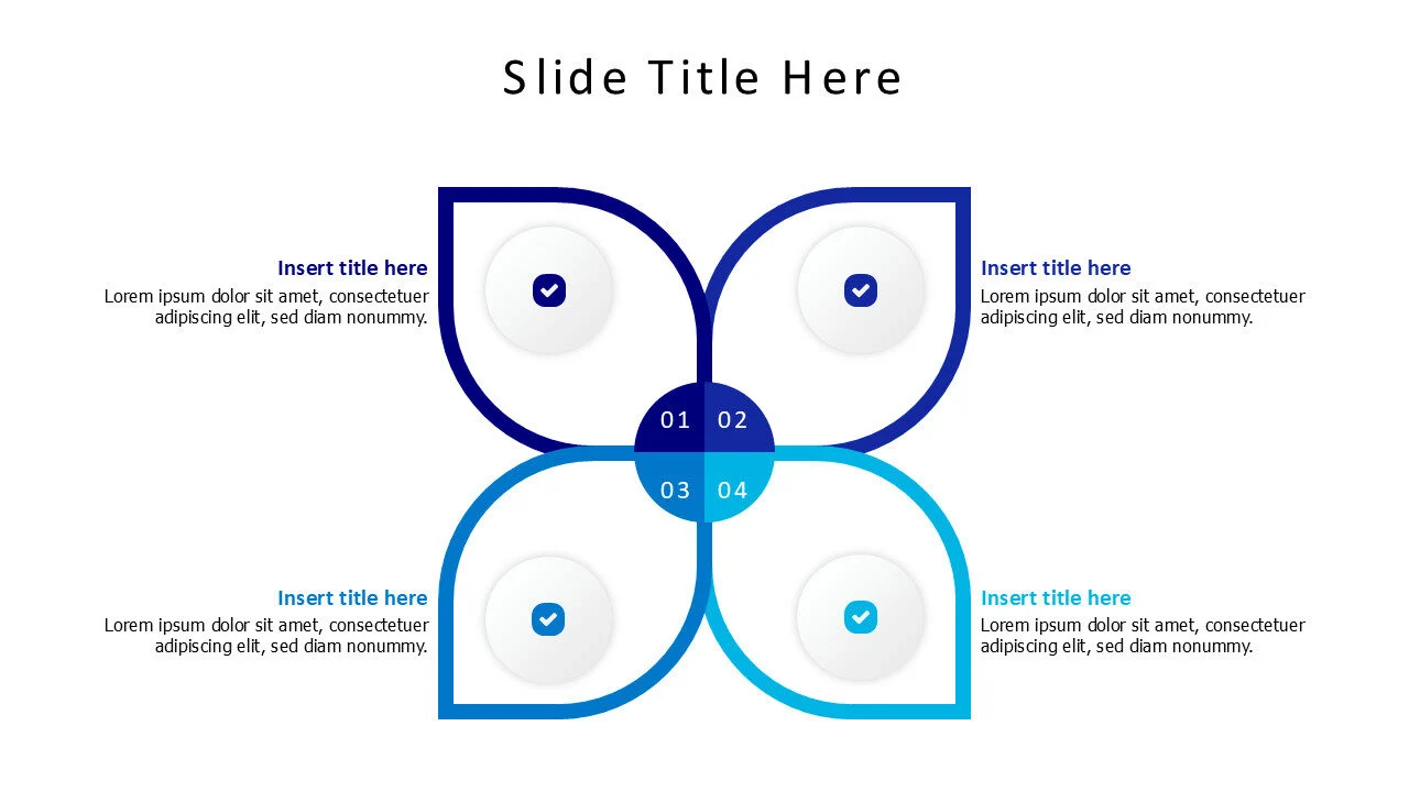 4 points dolored flower with icons infographic