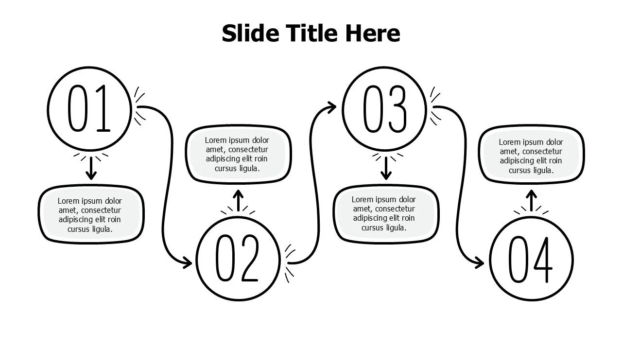 4 points doodle arrow steps with numbering infographic