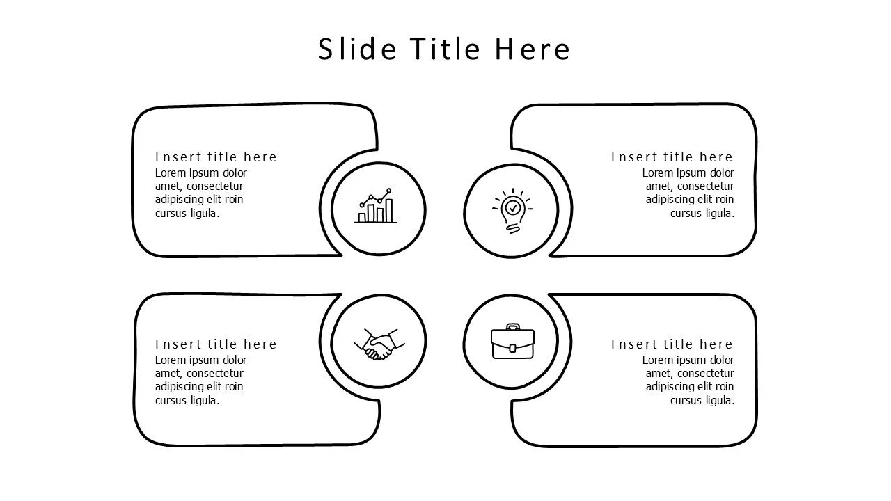 4 points doodle blocks with circles and icons infographic