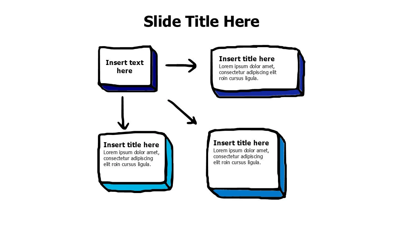 4 points doodle boxes with arrows infographic