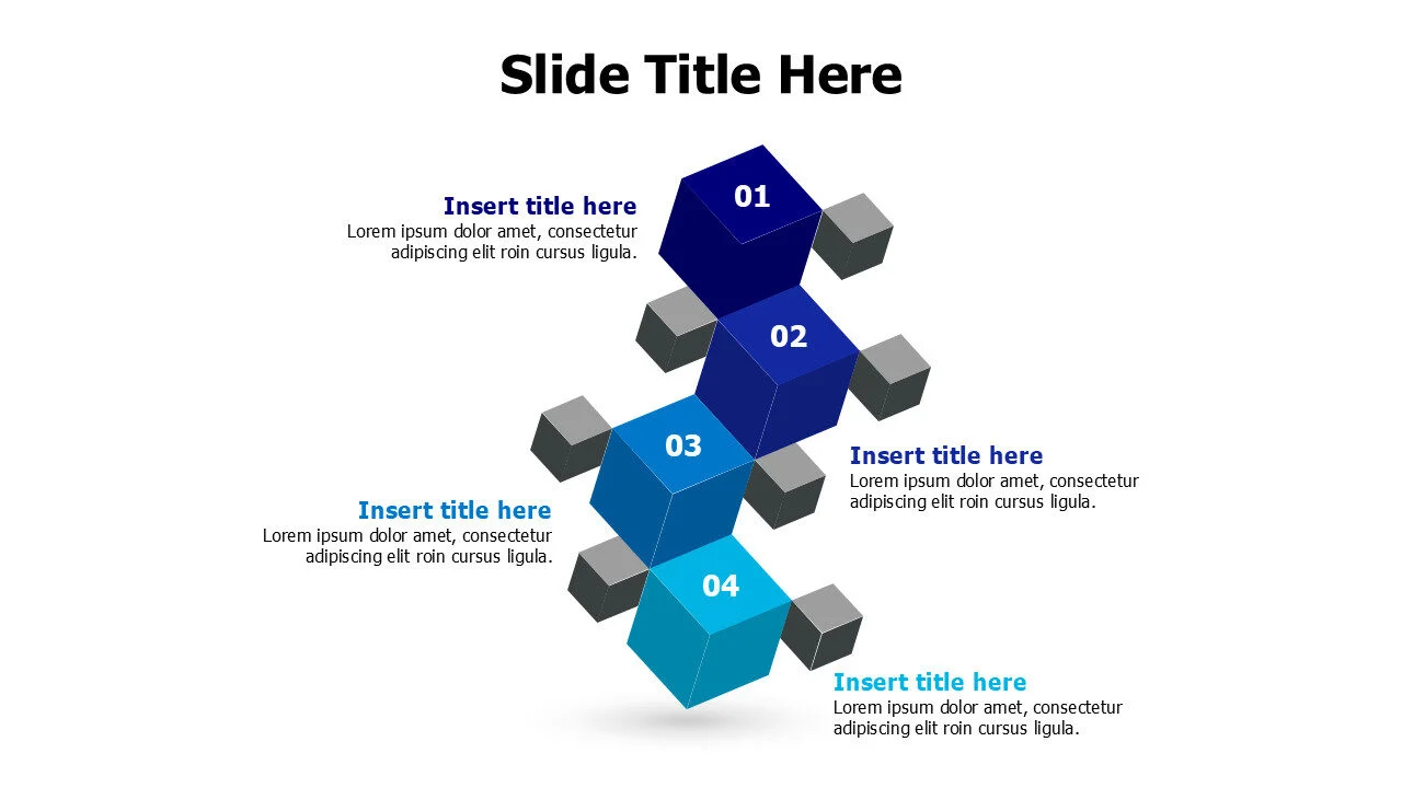 4 points flying 3D cubes with numbers infographic