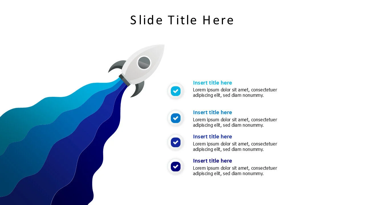 4 points flying rocket with colored curvey stripes infographic