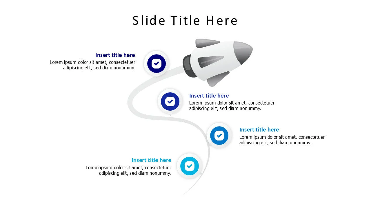 4 points flying rocket with icons infographic