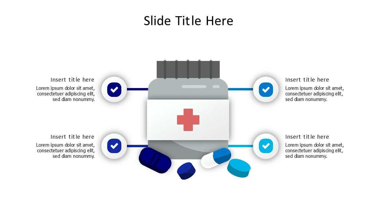 4 points from medications pack with different pills infographic
