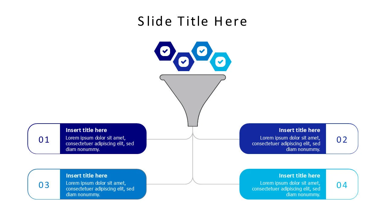 4 points funnel with colored stripes infographic