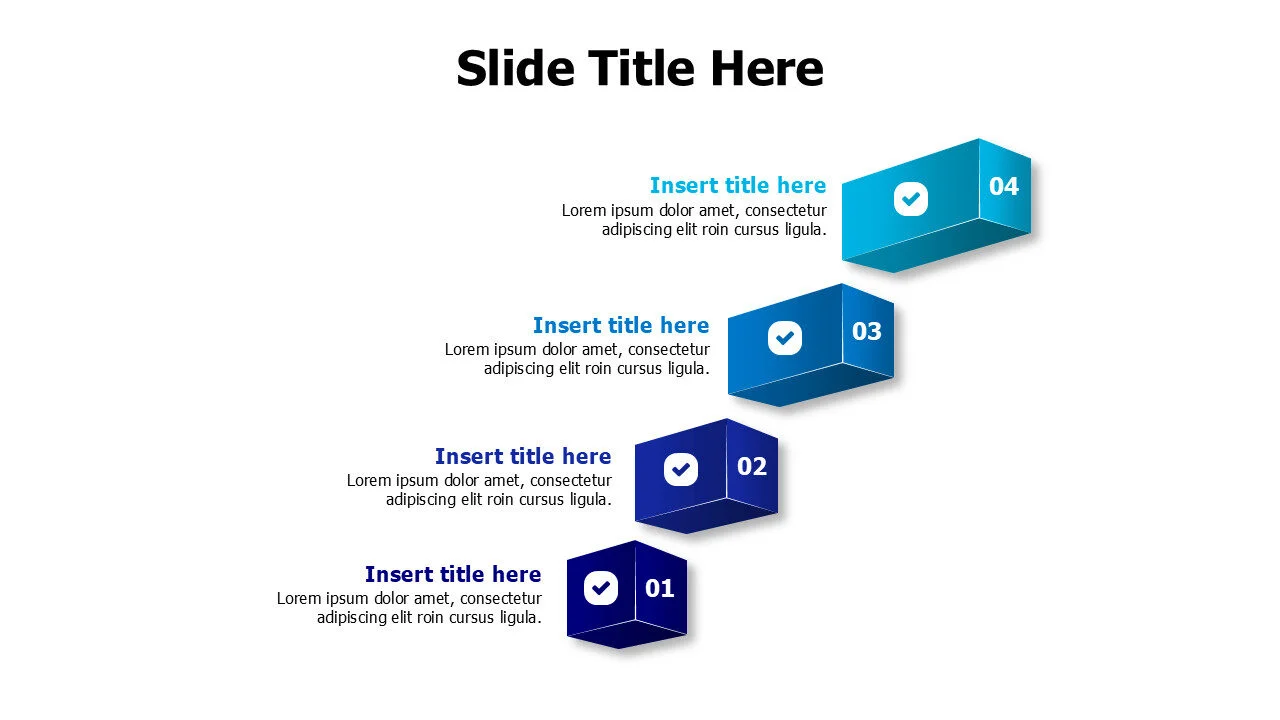 4 points growing flying 3D blocks infographic