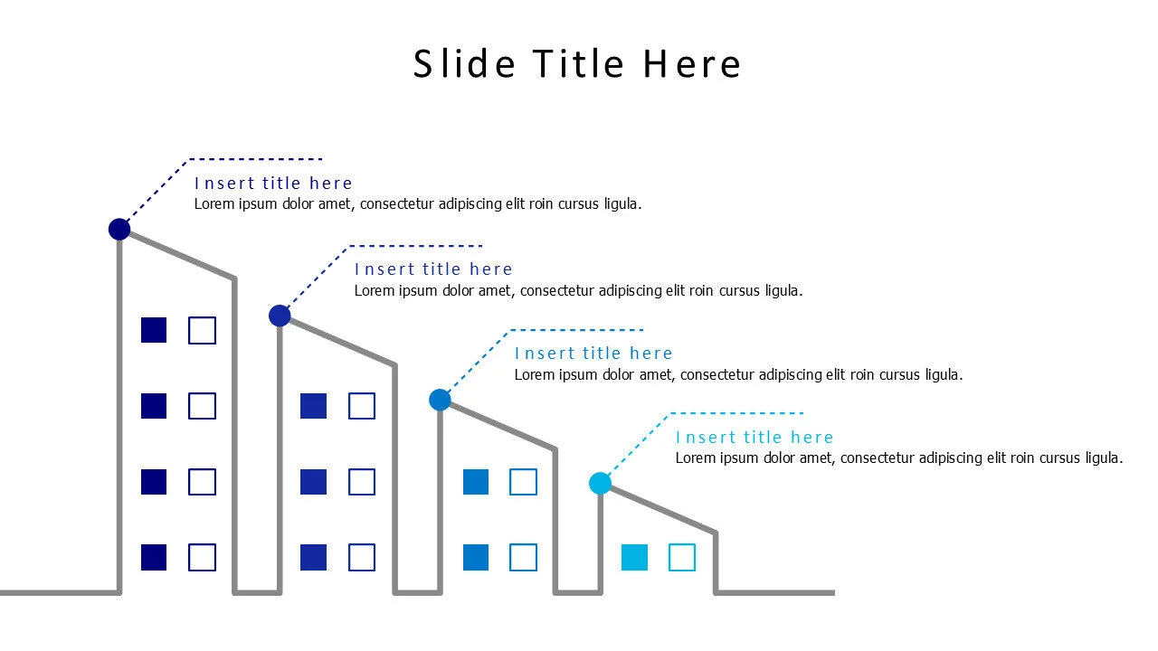 4 points growing outline buildings infographic