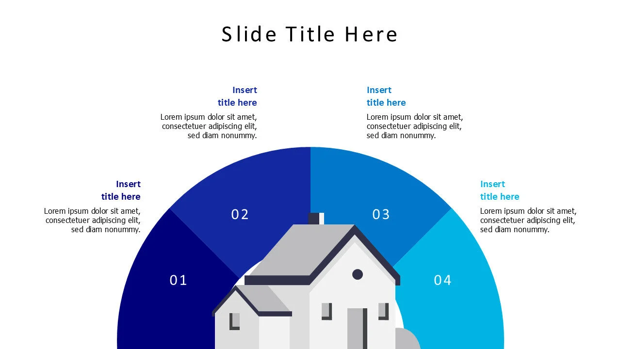 4 points half circle from a house infographic