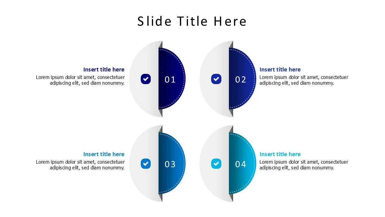 4 points half white circles with icons infographic