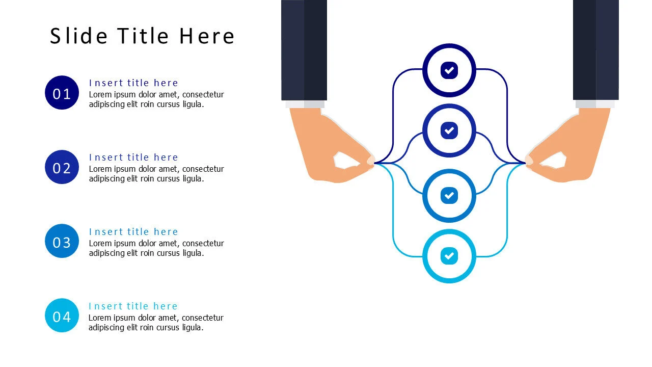 4 points hands holding colored circles infographic