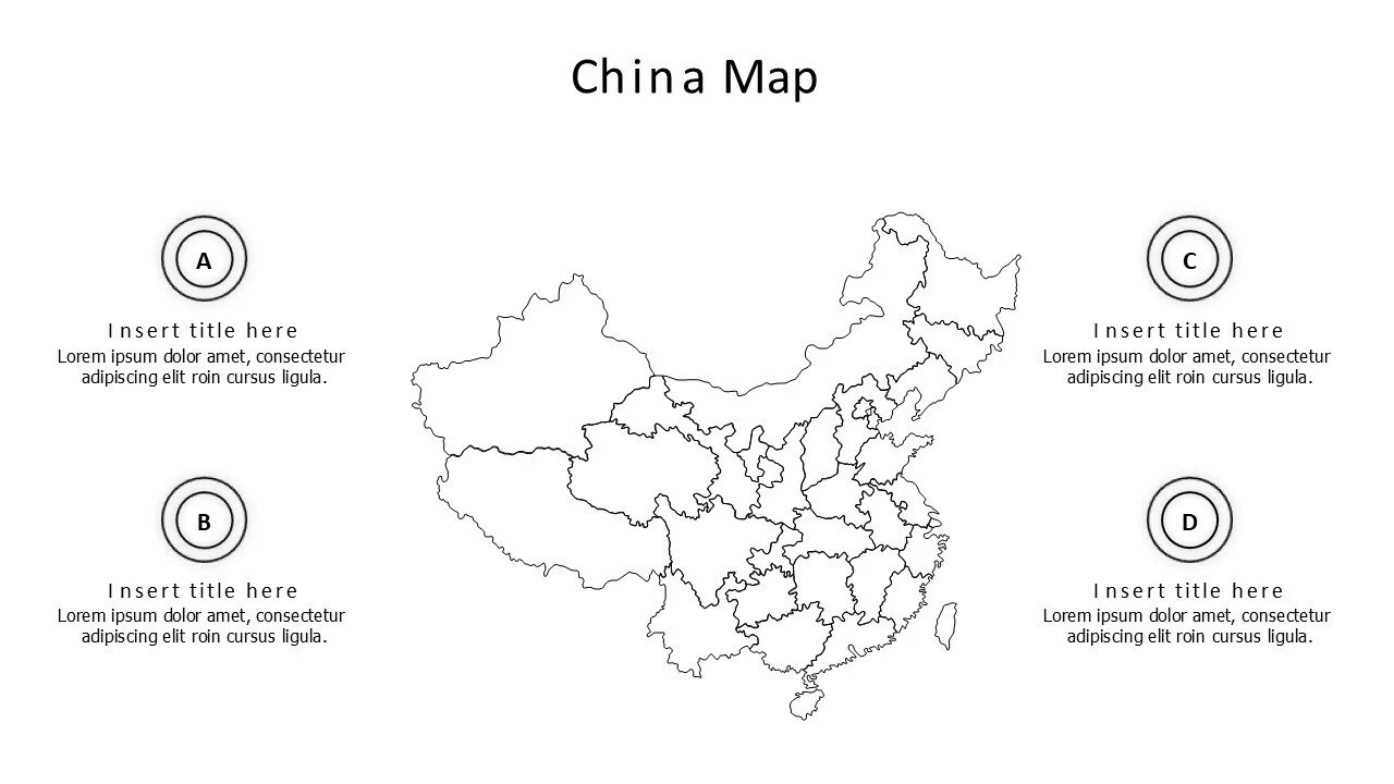 4 points outline China map infographic