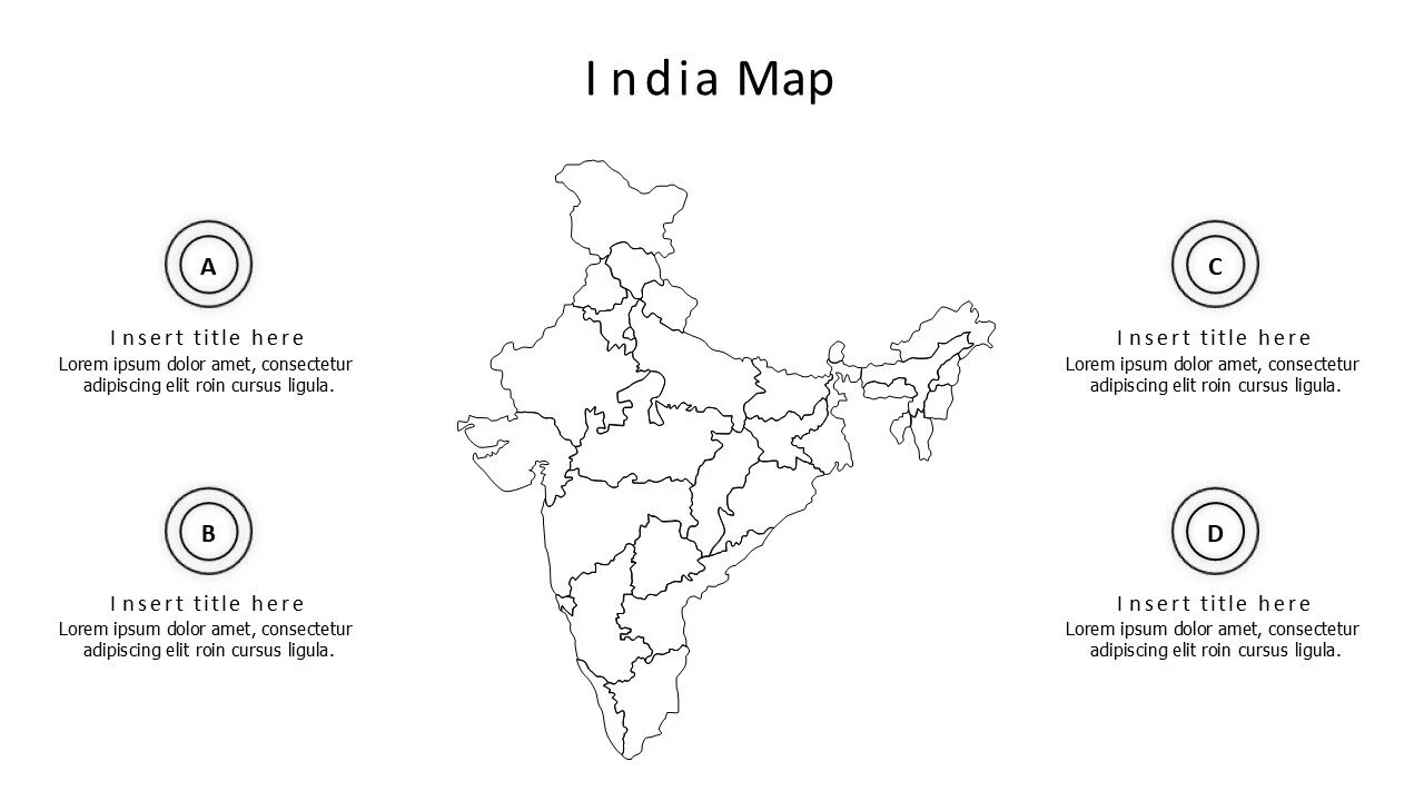 4 points outline India map infographic