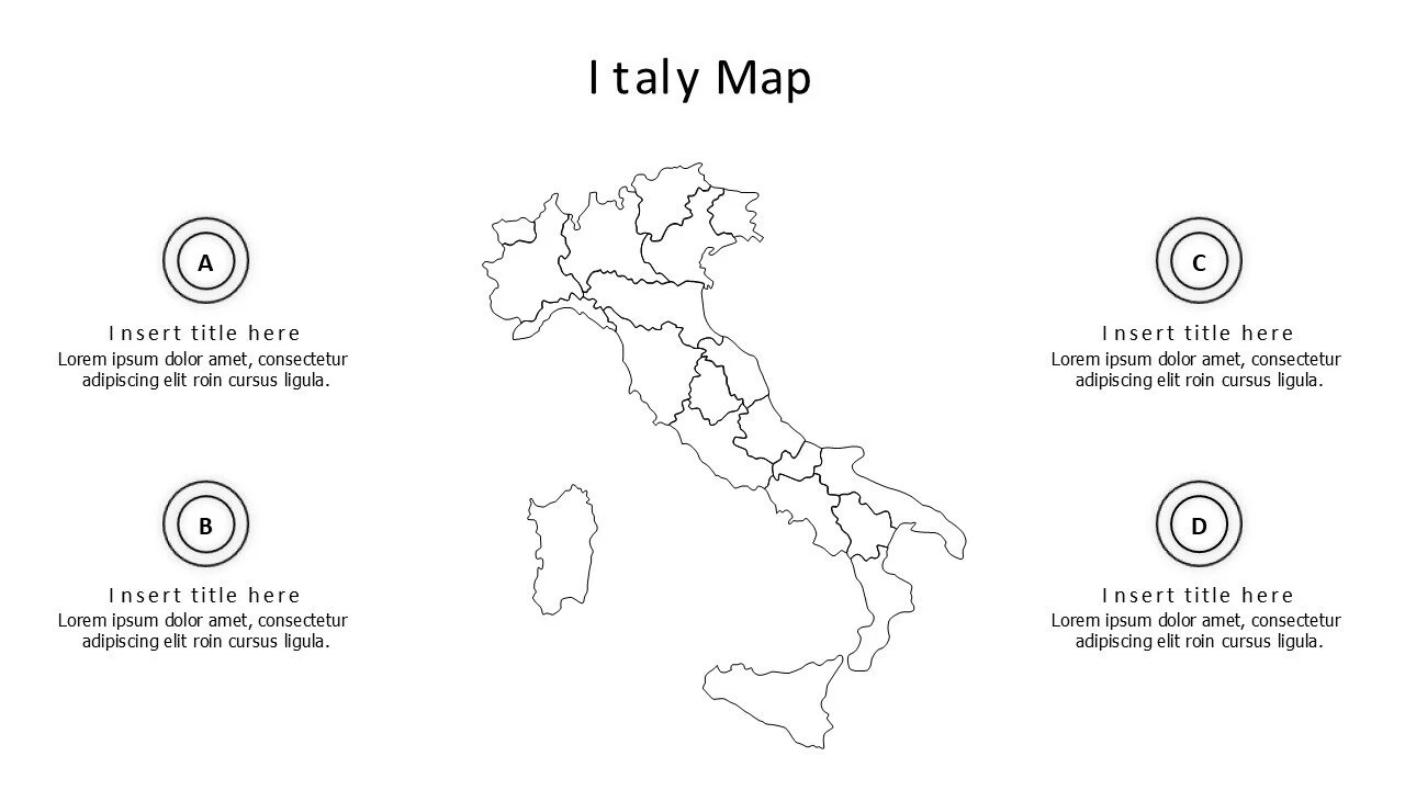 4 points outline Italy map infographic