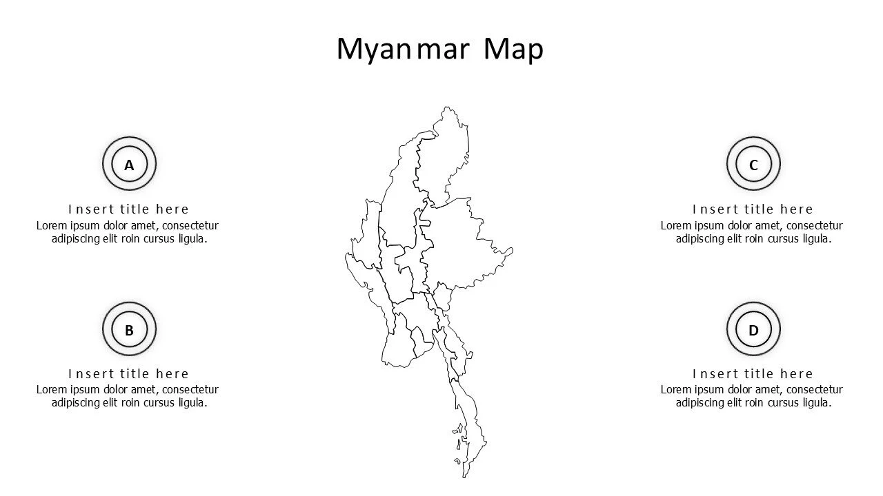 4 points outline Myanmar map infographic