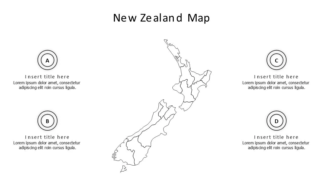 4 points outline New Zealand map infographic